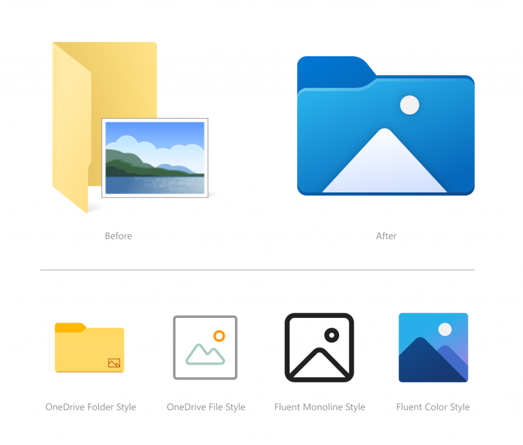 Darstellung verschiedener Icons im neuen Design von Microsoft