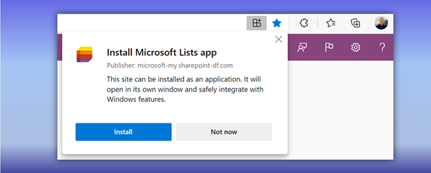 Abgebildet ist eine Push-Benachrichtigung, die dazu auffordert Microsoft Lists App zu installieren.