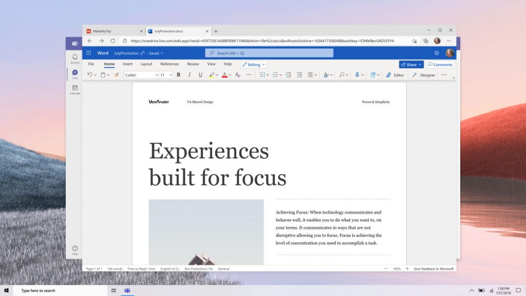 Microsoft Office Word Ansicht im Edge Browser