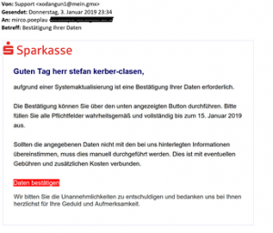 E-Mail von der Sparkasse mit falscher Anrede