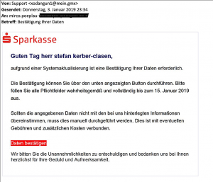 E-Mail von der Sparkasse mit falscher Anrede
