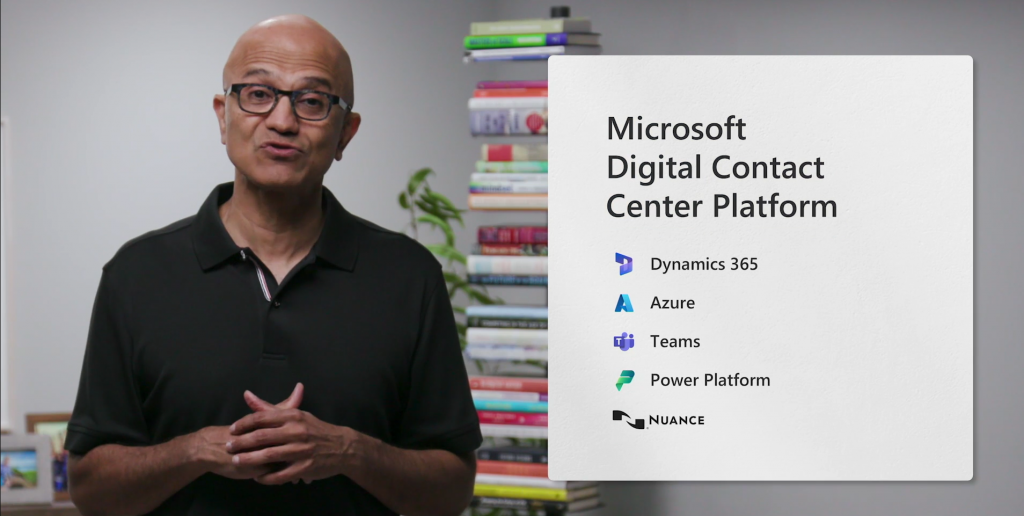 Abbildung von Microsofts CEO Satya Nadella über die Microsoft Digital Contact Center Platform