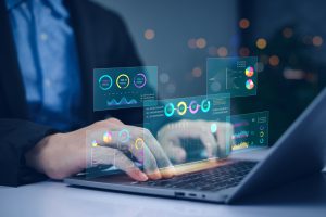 Automatisierung der Qualitätskontrolle: Artificial Intelligence AI data tech analytics for kpi accounting big complex business, technology algorithm system software website tool write command prompt digital internet support chart analysis