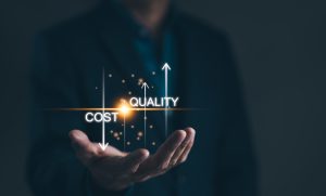 Cost reduction concept. Quality increase and cost optimization for products or services to improve and enhance company performance. Successful corporate strategy and management. Effective business,